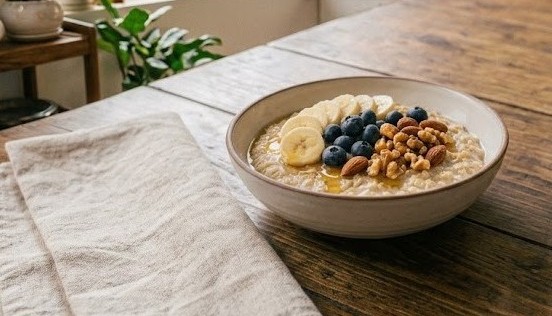 Yến mạch cung cấp carbohydrate, chất xơ, vitamin và khoáng chất cho bữa sáng.